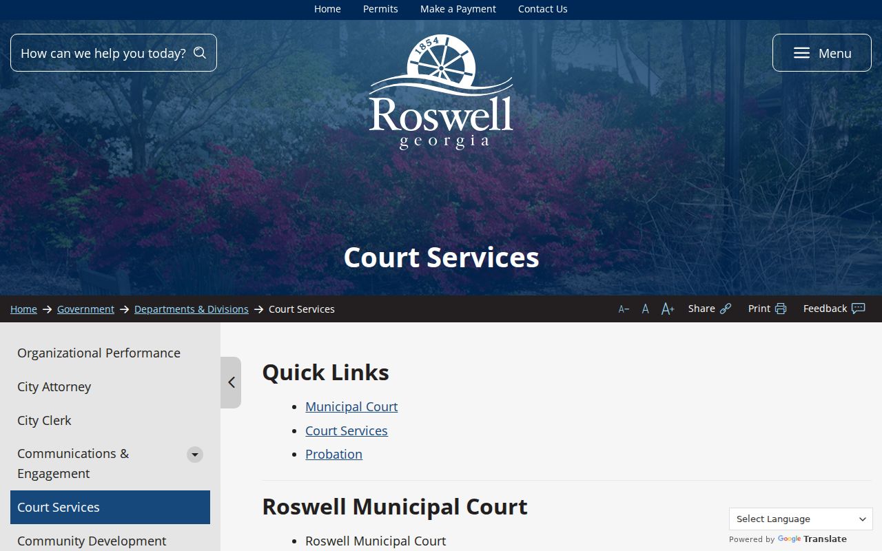 Roswell Court Services arraignment schedule payment and contact information