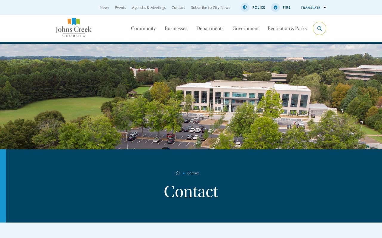 Johns Creek City Hall, Municipal Court, and Police Department contact directory