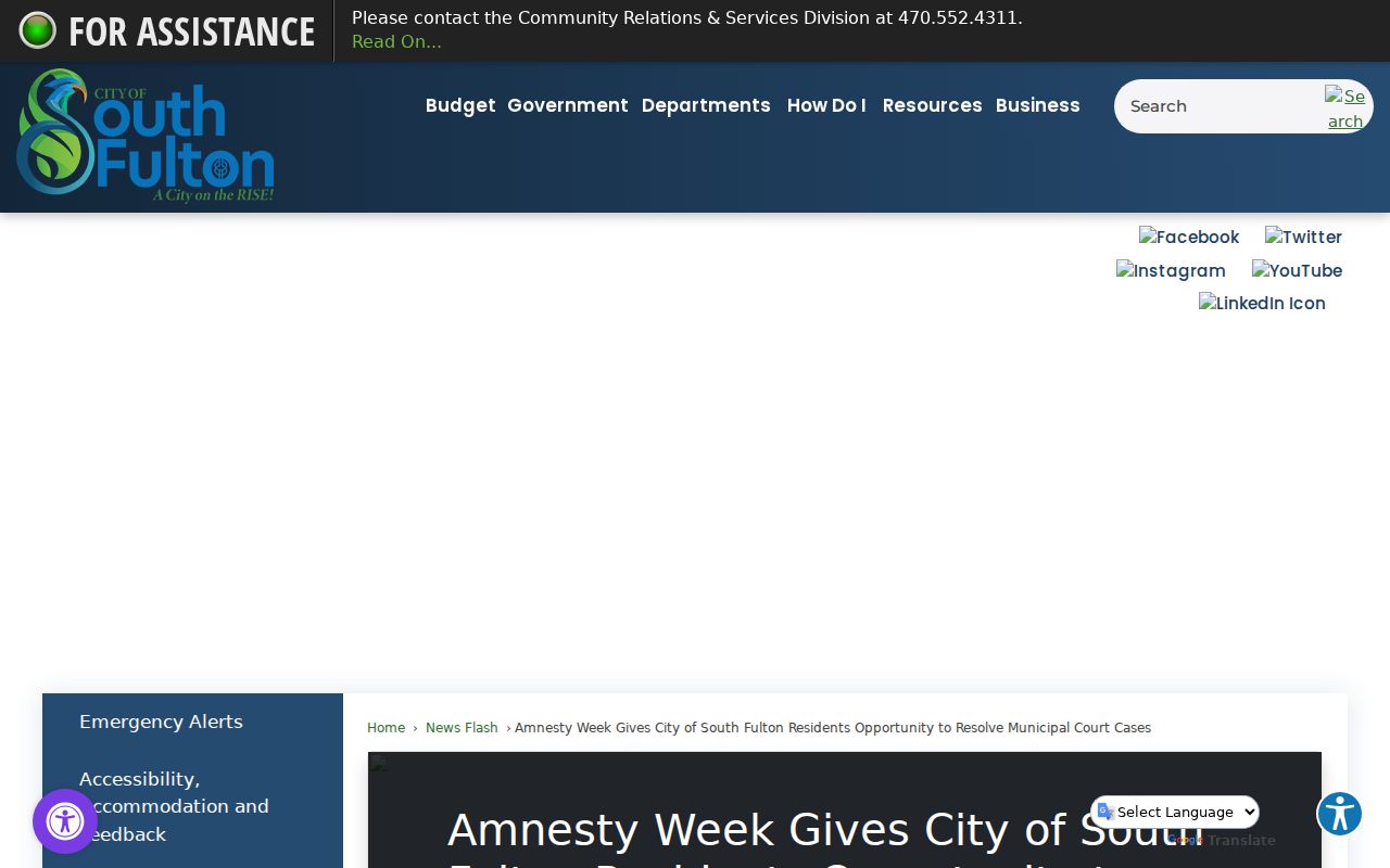South Fulton 2025 Amnesty Week eligibility and warrant recall notice