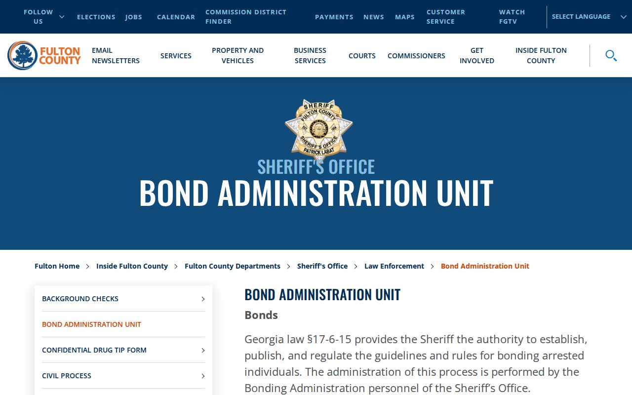 Fulton County warrant bond methods and Bond Administration contact