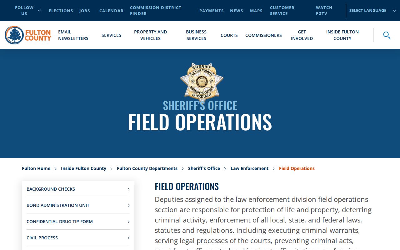 Fulton County warrant records access information from the Sheriff Warrant Unit